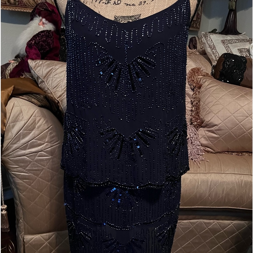 Laundry by Shelli Segal. Navy beaded Evening/Cocktail Dess